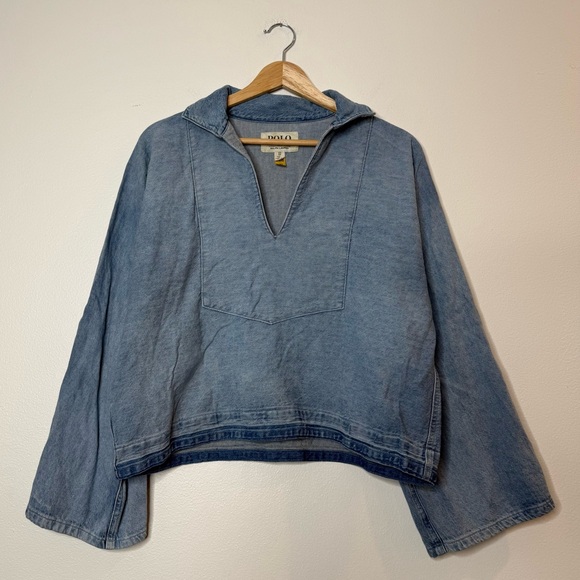 Polo Denim & Supply Collared V-Neck oversized chambray denim wide cuff top xs - Picture 4 of 11